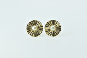 14K Vintage Pearl Pleated Burst Rosette Stud Earrings Yellow Gold