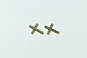 14K Cross Christian Faith Symbol Stud Earrings Yellow Gold