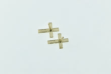 Load image into Gallery viewer, 14K Cross Christian Faith Symbol Stud Earrings Yellow Gold