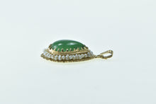 Load image into Gallery viewer, 14K Pear Green Agate Seed Pearl Trim Statement Pendant Yellow Gold