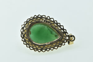 14K Pear Green Agate Seed Pearl Trim Statement Pendant Yellow Gold