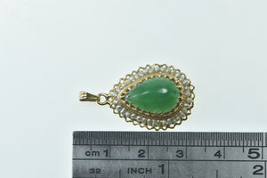 14K Pear Green Agate Seed Pearl Trim Statement Pendant Yellow Gold