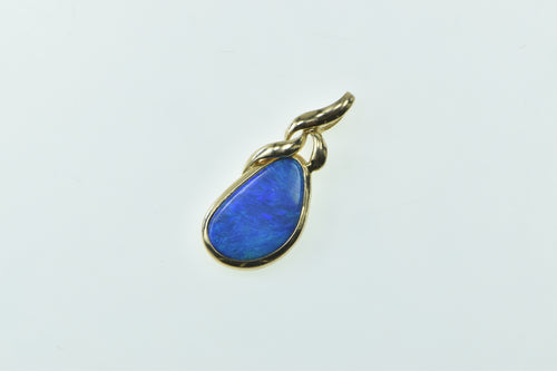 14K Natural Black Opal Vintage Statement Pendant Yellow Gold