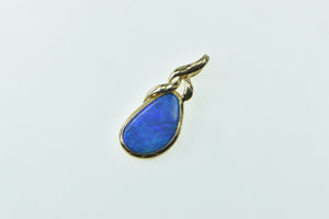 14K Natural Black Opal Vintage Statement Pendant Yellow Gold