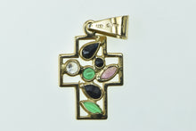 Load image into Gallery viewer, 14K Diamond Emerald Ruby Sapphire Cross Faith Pendant Yellow Gold