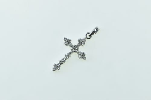 14K Diamond Encrusted Cross Christian Faith Pendant White Gold