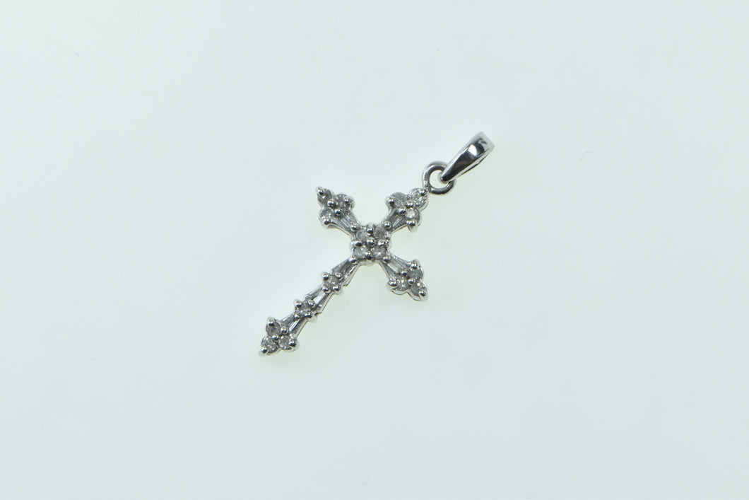 14K Diamond Encrusted Cross Christian Faith Pendant White Gold