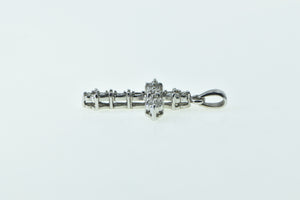 14K Diamond Encrusted Cross Christian Faith Pendant White Gold