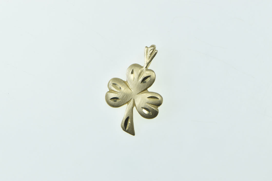 14K Diamond Cut Clover Lucky Shamrock Charm/Pendant Yellow Gold