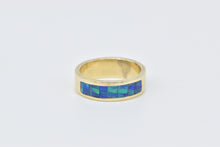 Load image into Gallery viewer, 14K Black Opal Inlay Vintage Statement Band Ring Yellow Gold