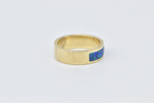 Load image into Gallery viewer, 14K Black Opal Inlay Vintage Statement Band Ring Yellow Gold