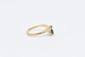 14K Marquise Emerald Diamond Wedding Band Ring Yellow Gold