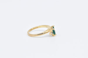 14K Marquise Emerald Diamond Wedding Band Ring Yellow Gold