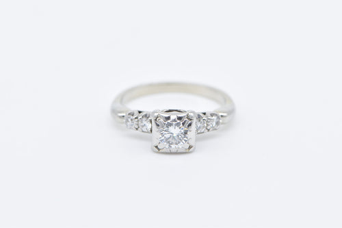 18K 1950's 0.50 Ctw Diamond Classic Engagement Ring White Gold