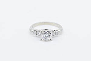 18K 1950's 0.50 Ctw Diamond Classic Engagement Ring White Gold