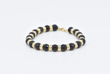 Load image into Gallery viewer, 14K Vintage Faceted Black Onyx Beaded Chain Bracelet 7&quot; Yellow Gold