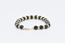 Load image into Gallery viewer, 14K Vintage Faceted Black Onyx Beaded Chain Bracelet 7&quot; Yellow Gold