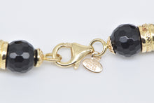 Load image into Gallery viewer, 14K Vintage Faceted Black Onyx Beaded Chain Bracelet 7&quot; Yellow Gold