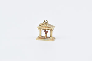 14K Enamel Heart Classical Pillar Framed Love Charm/Pendant Yellow Gold