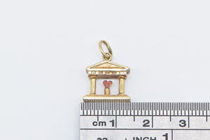 14K Enamel Heart Classical Pillar Framed Love Charm/Pendant Yellow Gold