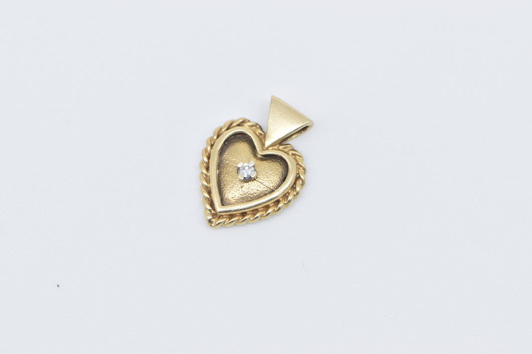 14K Diamond Heart Love Symbol Vintage Romantic Charm/Pendant Yellow Gold