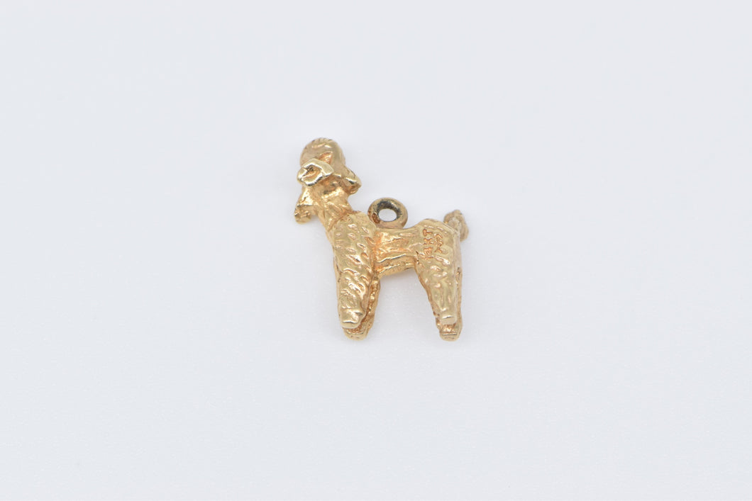 14K 3D French Poodle Dog Animal Pet Charm/Pendant Yellow Gold