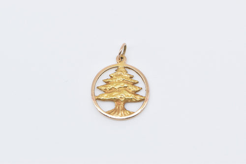 14K Vintage Tree of Life Pine Connection Symbol Charm/Pendant Yellow Gold