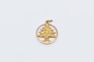 14K Vintage Tree of Life Pine Connection Symbol Charm/Pendant Yellow Gold