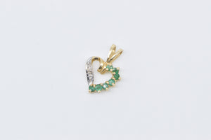 14K Emerald Diamond Heart Love Symbol Vintage Pendant Yellow Gold