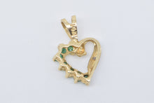 Load image into Gallery viewer, 14K Emerald Diamond Heart Love Symbol Vintage Pendant Yellow Gold