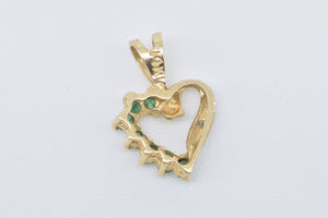 14K Emerald Diamond Heart Love Symbol Vintage Pendant Yellow Gold