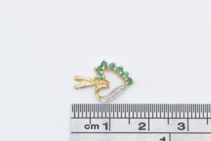 14K Emerald Diamond Heart Love Symbol Vintage Pendant Yellow Gold