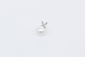 14K 7.1mm Classic Pearl Simple Plain Pendant White Gold