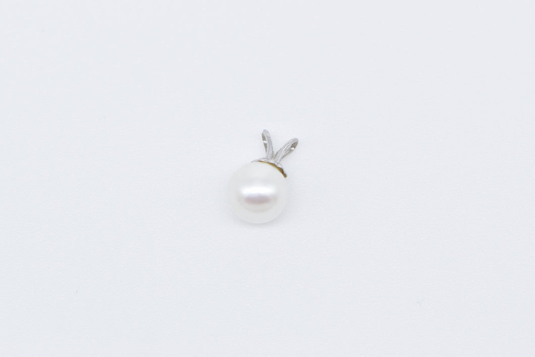 14K 7.1mm Classic Pearl Simple Plain Pendant White Gold