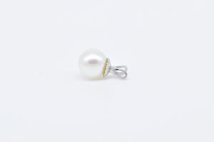 14K 7.1mm Classic Pearl Simple Plain Pendant White Gold