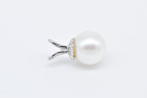 14K 7.1mm Classic Pearl Simple Plain Pendant White Gold