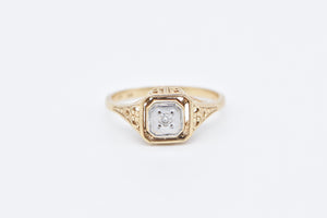 10K Art Deco Diamond Filigree Promise Ring Yellow Gold