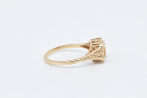 10K Art Deco Diamond Filigree Promise Ring Yellow Gold