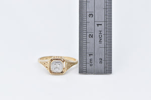 10K Art Deco Diamond Filigree Promise Ring Yellow Gold