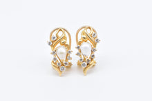 Load image into Gallery viewer, 18K Vintage Pearl Diamond Accent Statement Earrings Yellow Gold