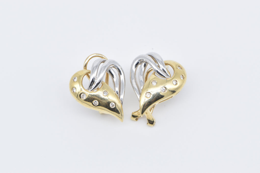 14K Diamond Heart Love Symbol French Clip Earrings Yellow Gold