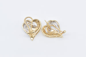 14K Diamond Heart Love Symbol French Clip Earrings Yellow Gold