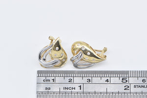 14K Diamond Heart Love Symbol French Clip Earrings Yellow Gold