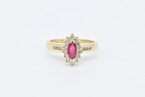 14K Marquise Ruby Diamond Halo Engagement Ring Yellow Gold