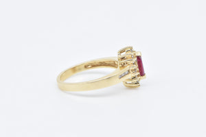 14K Marquise Ruby Diamond Halo Engagement Ring Yellow Gold