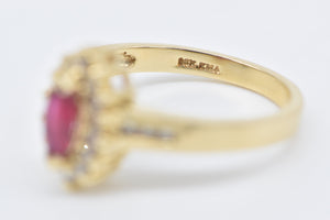 14K Marquise Ruby Diamond Halo Engagement Ring Yellow Gold