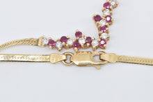 Load image into Gallery viewer, 14K Vintage Ruby Diamond Chevron Herringbone Necklace 17.5&quot; Yellow Gold