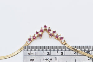 14K Vintage Ruby Diamond Chevron Herringbone Necklace 17.5" Yellow Gold