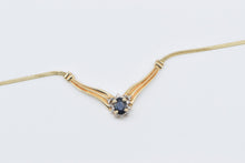 Load image into Gallery viewer, 14K Sapphire Diamond Halo Chevron Herringbone Necklace 16&quot; Yellow Gold