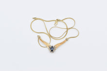 Load image into Gallery viewer, 14K Sapphire Diamond Halo Chevron Herringbone Necklace 16&quot; Yellow Gold